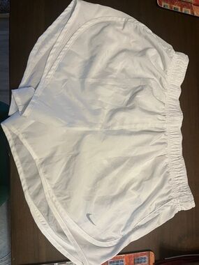 Nike White Women's Athletic Shorts with Silver Swoosh